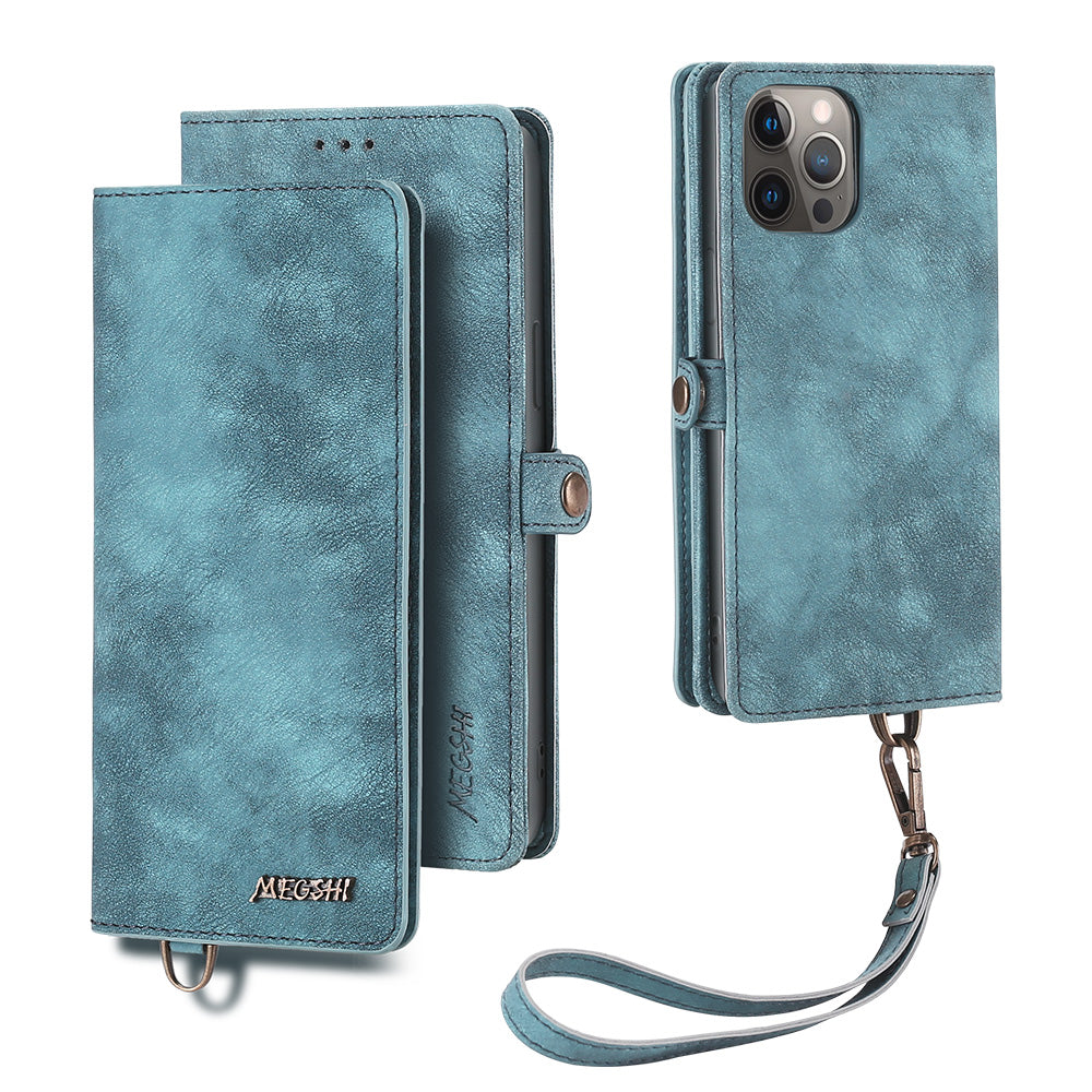 MEGSHI 021 Series pro iPhone 14 Pro Max PU kožený nárazuvzdorný stojánek Magnetický odnímatelný peněženkový obal na telefon MEGSHI 021 Series pro iPhone 14 Pro Max PU kožený nárazuvzdorný stojánek Magnetický odnímatelný peněženkový obal na telefon